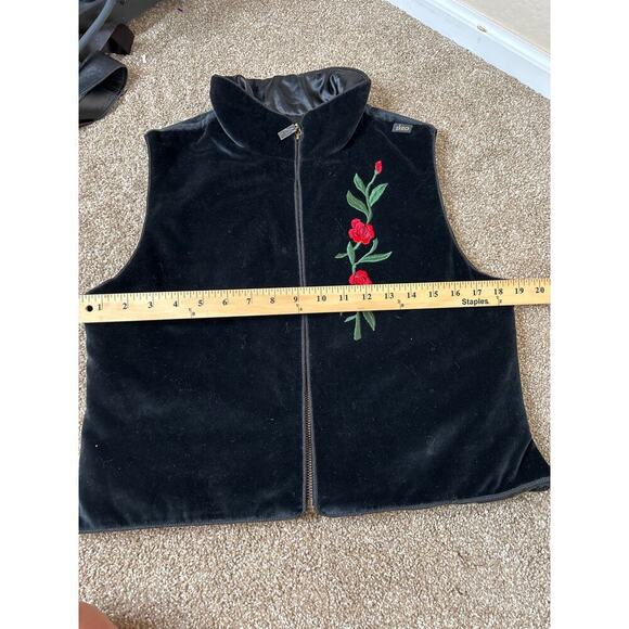 Skea Paris Vail vest velour velvet embroidered flowers black Vintage Unique SZ M - Picture 11 of 12